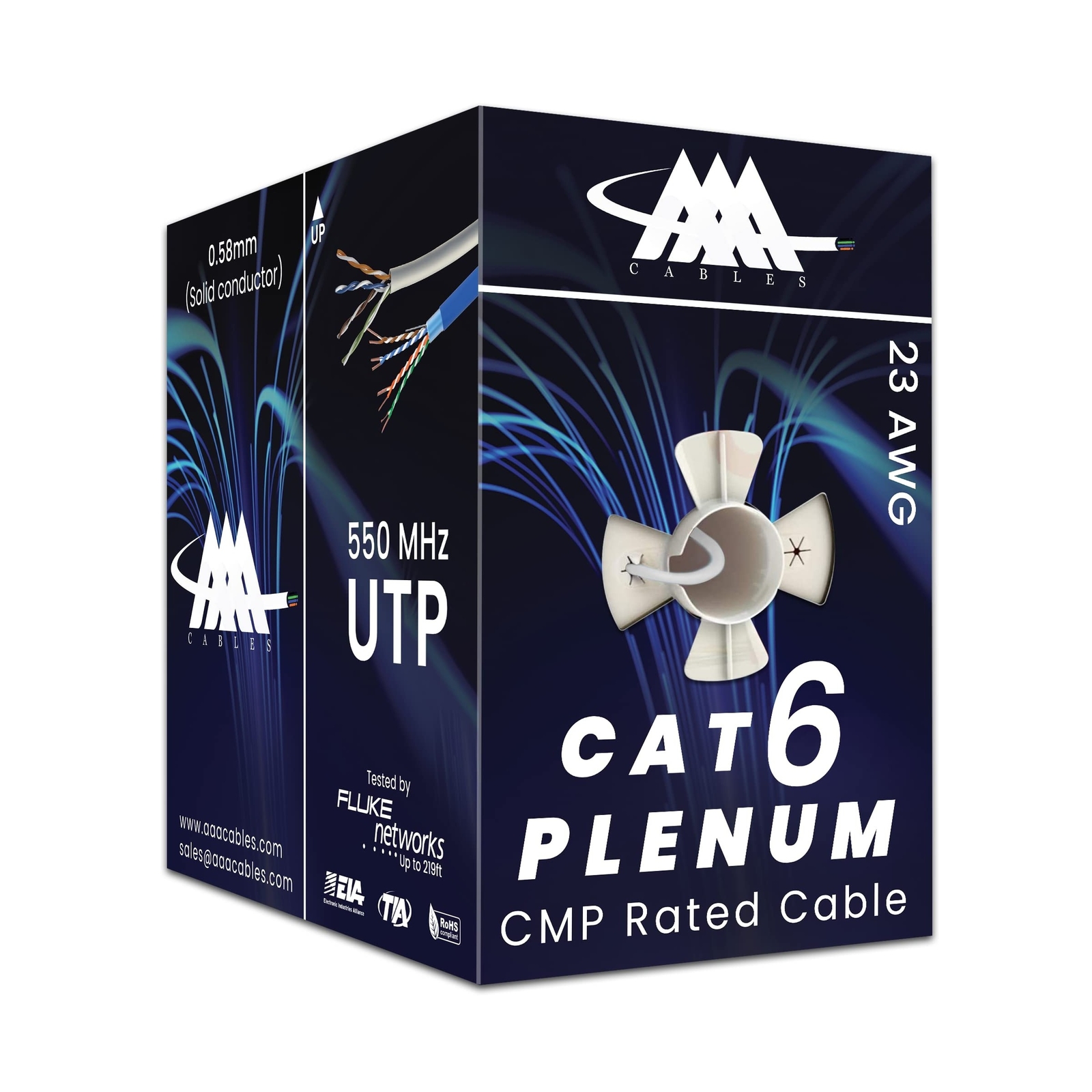 AAA CMP Cat6 Plenum Cable 1000ft | 0.58MM Solid Conductor | DTX-1800 Fluke Te…