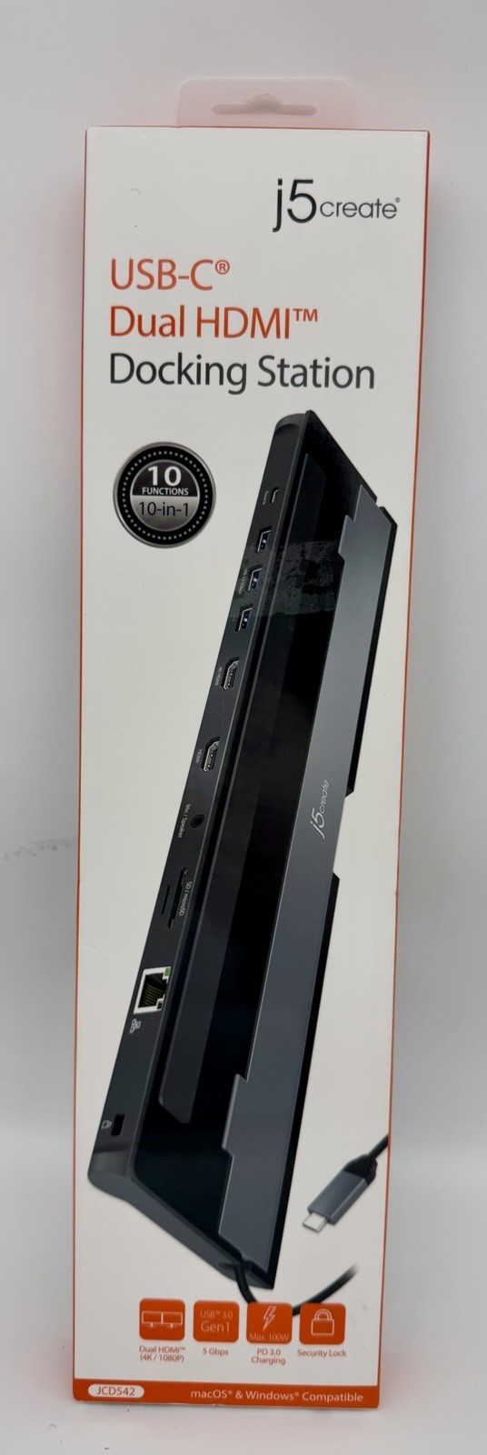 USB-C Dual HDMI Docking Station Gray/Black JCD542 j5create New Sealed