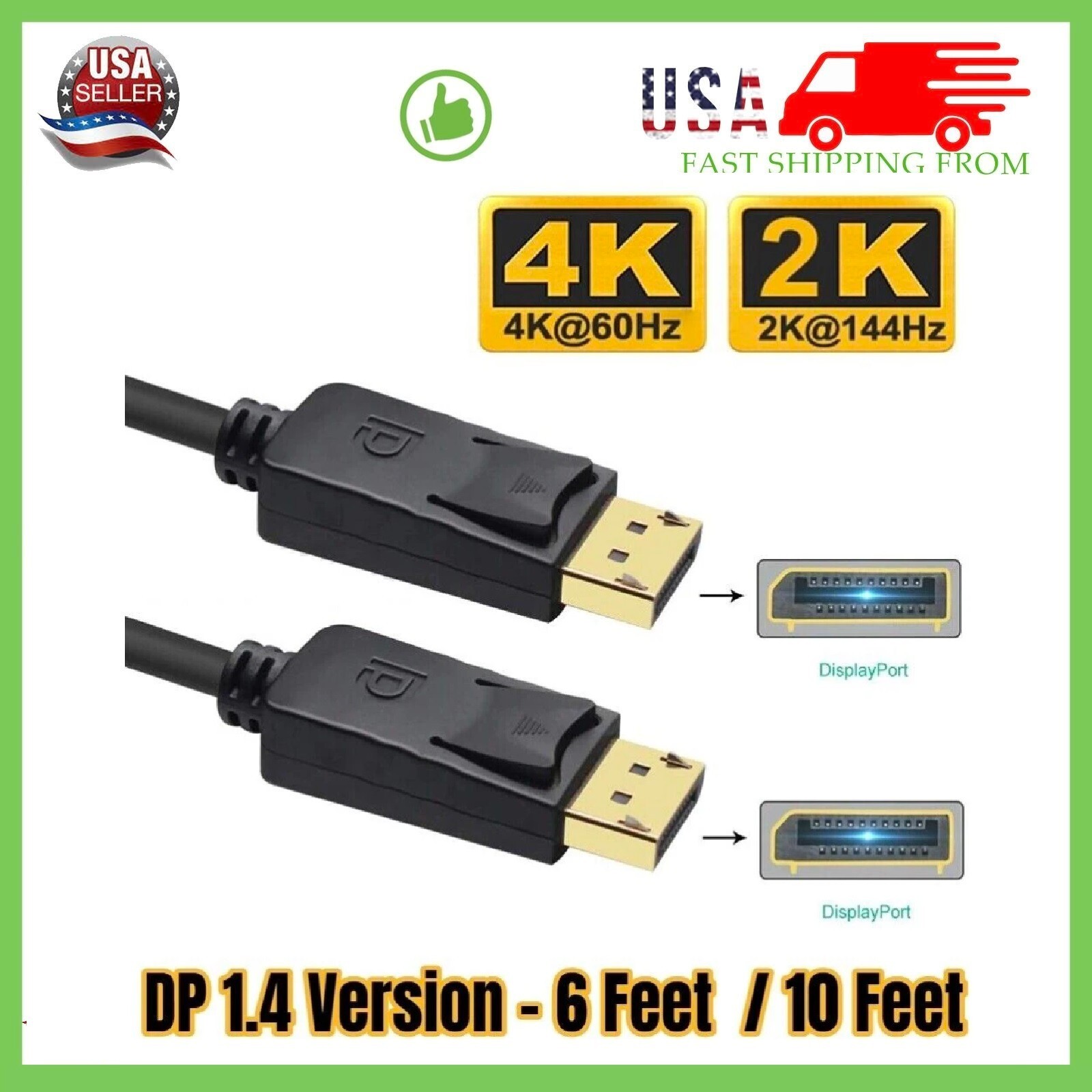 Displayport to Display Port Cable DP Male to Male Cord 4K 60hz HD 6ft/10ft/15ft