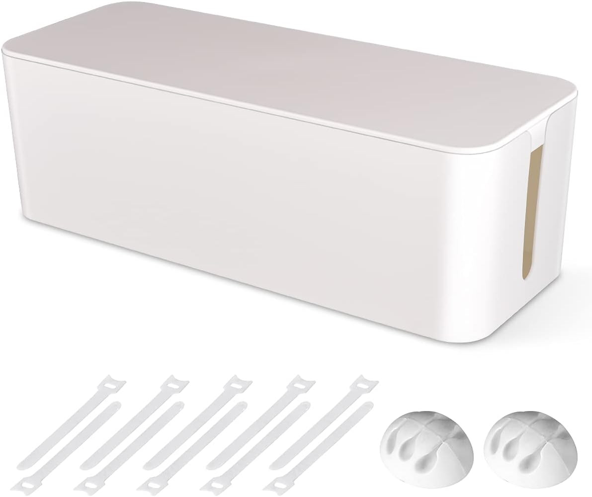Cable Management Box, Large Cord Organizer Box to Hide Power Strip & under Desk,