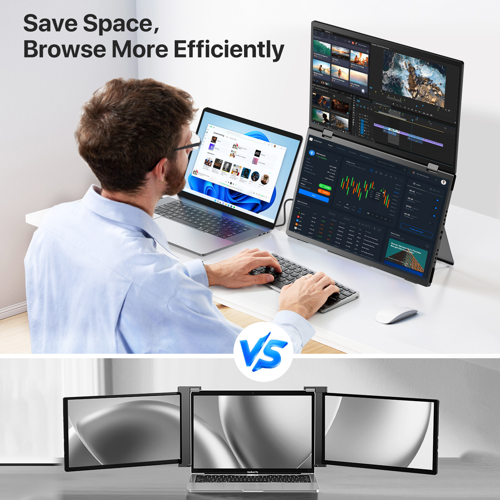 UPERFECT 15.6″ Dual Portable Monitor – FHD Foldable Laptop Screen Extender