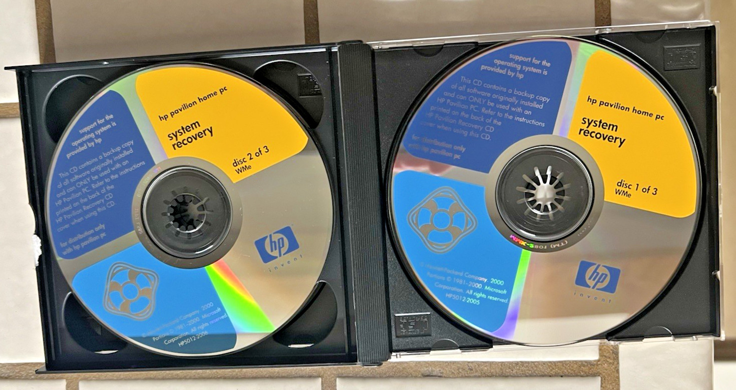 HP Pavilion Recovery 3 Disc CD Set System & Application Recovery 2000 Nice Discs
