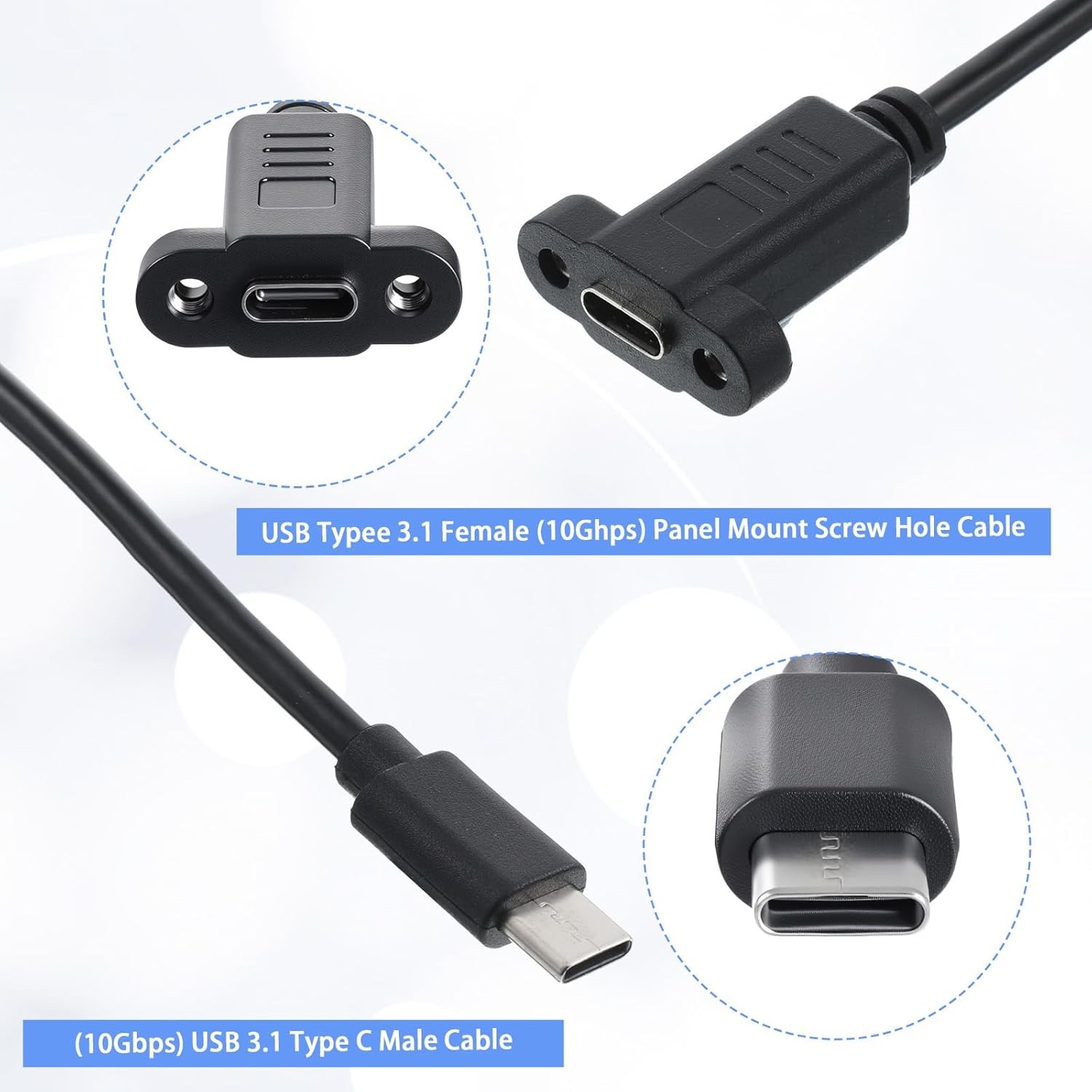 USB Type C Male to Female Cable, USB Type C 3.1Panel Mount Adapter Cable 10gbps