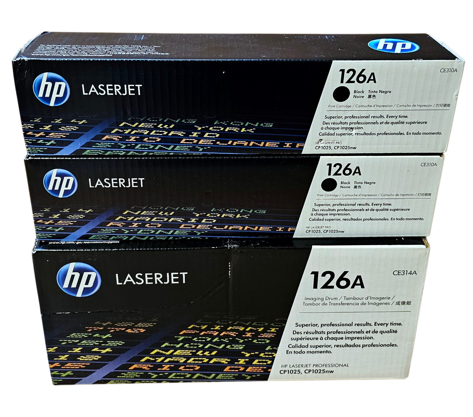 2 HP 126A CE310A Black Toner and 1 CE314A Drum Cartridges LaserJet Pro CP 1025