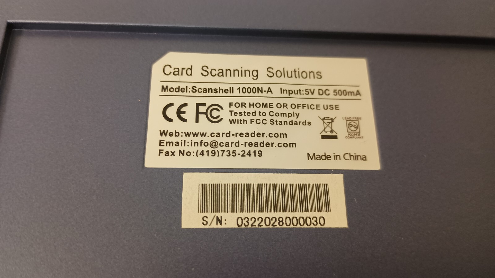SCANSHELL 1000N-A ID FLATBED PORTABLE ID DRIVERS LISENCE PASSPORT SCANNER.