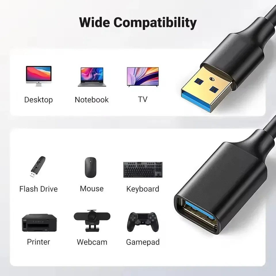 USB 3.0 Extension Cable – High Speed Male to Female Data Cord for PC TV SSD