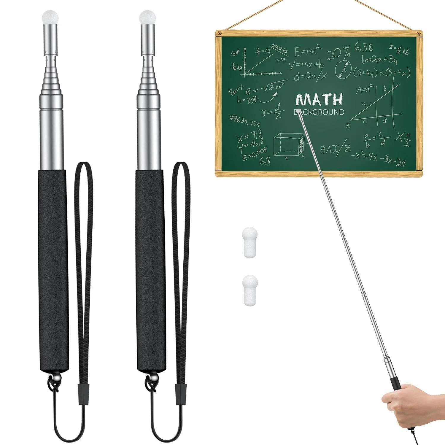 Uniclife 2 Pack Retractable Teacher Pointer Stick 2 Pcs, Black(up to 39.3″)