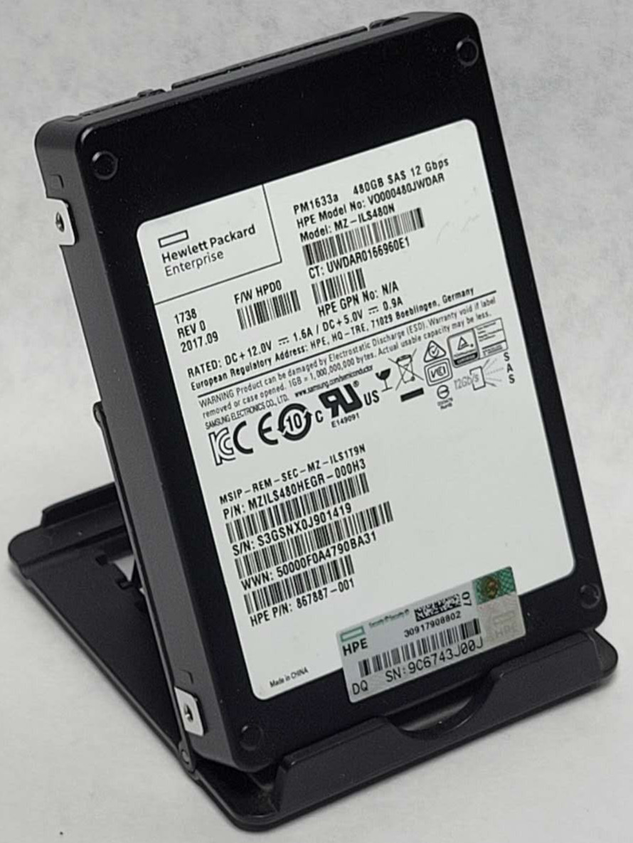 HPE SAMSUNG PM1633a 480GB 2.5″ SAS SSD MZ-ILS480N 867887-001 98% HEALTH
