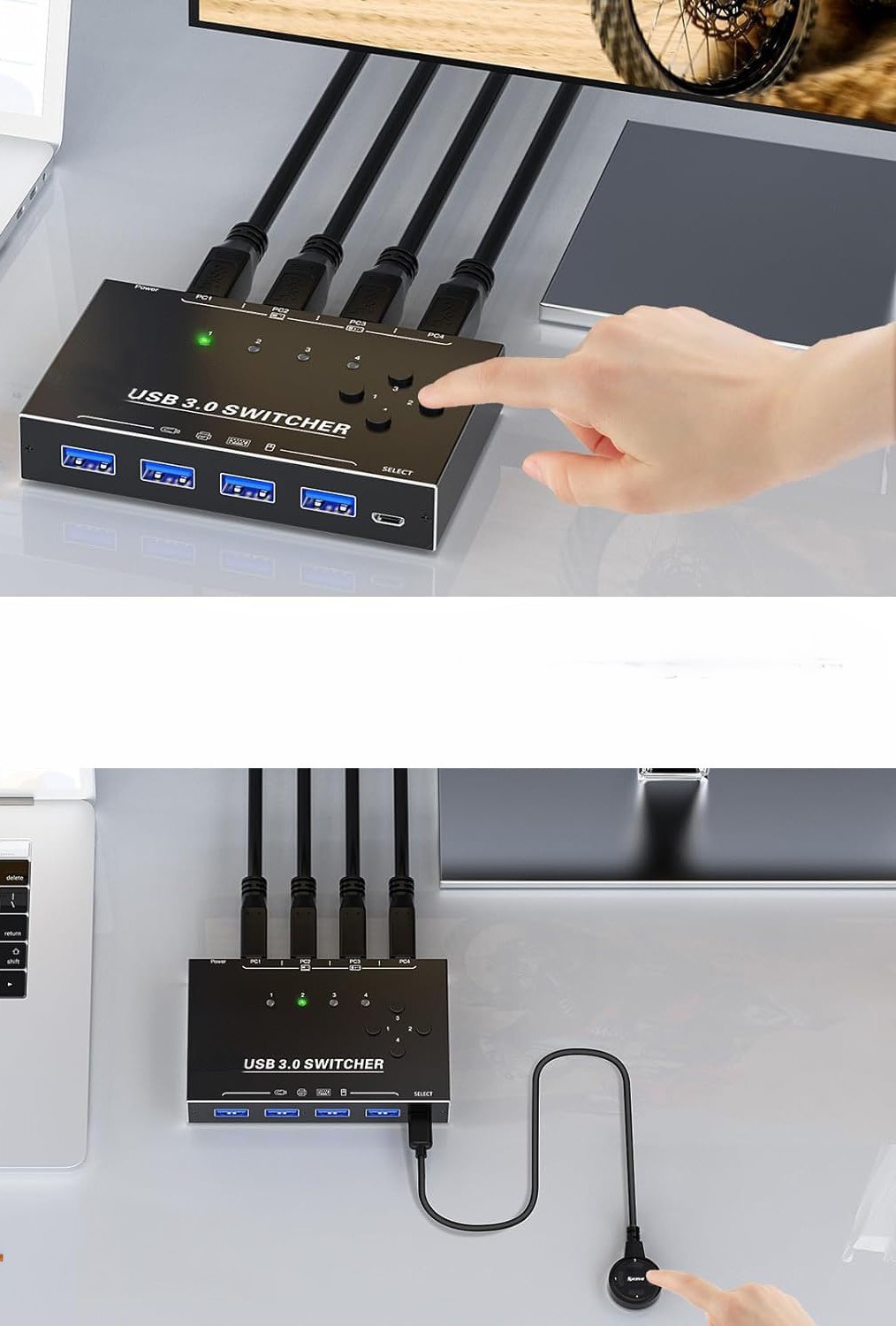 USB 3.0 Sharing Switch – 4 Computers Share – Buttons and Remote- 425-#1