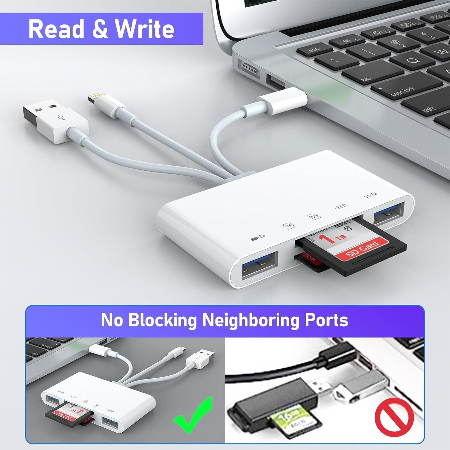 5 in 1 Memory Card Reader USB3.0 OTG Adapter SD Card Reader For iPhone / iPad US