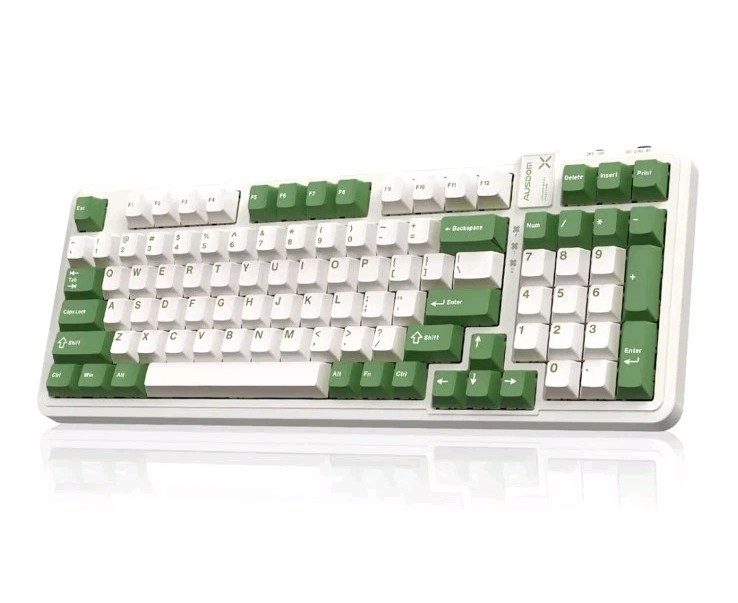 AUSDOM 98Pro Silent Wireless Mechanical Keyboard 3 Mode Hot-swappable WHITE GREE