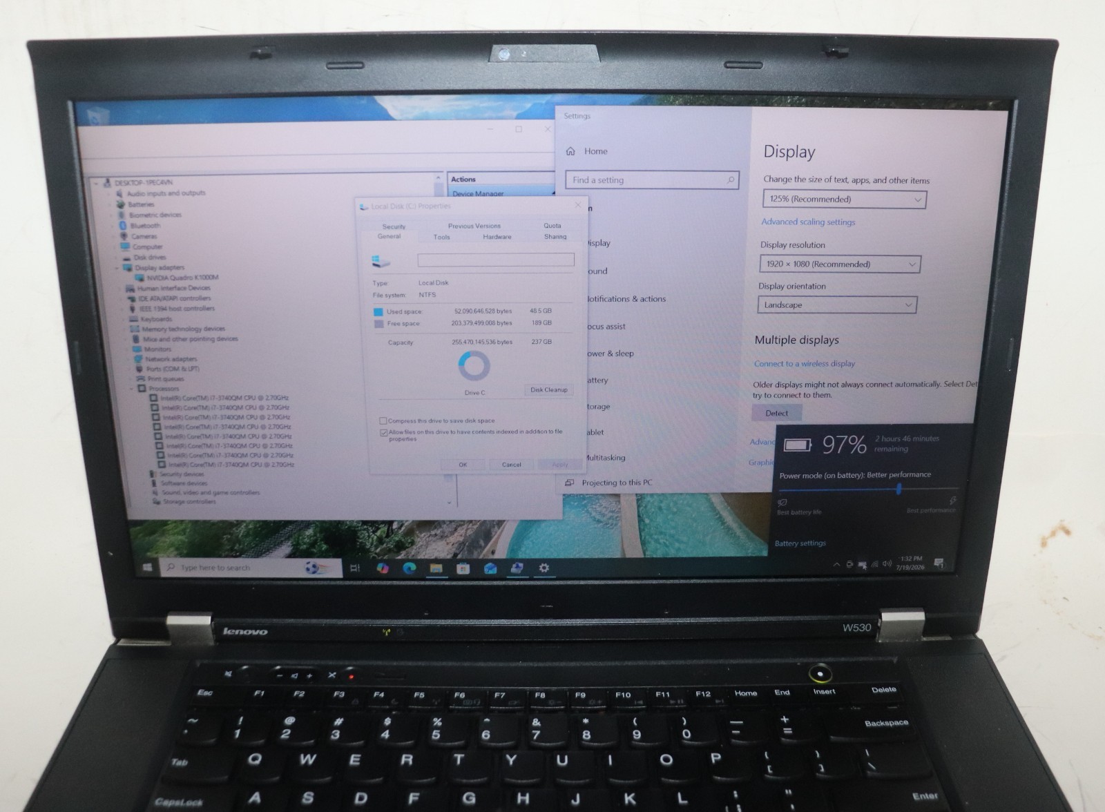 Lenovo ThinkPad W530|Core i7@2.70 GHz|16GB RAM 256SSD|WIN 10. PROF|NVIDIA|WiFi