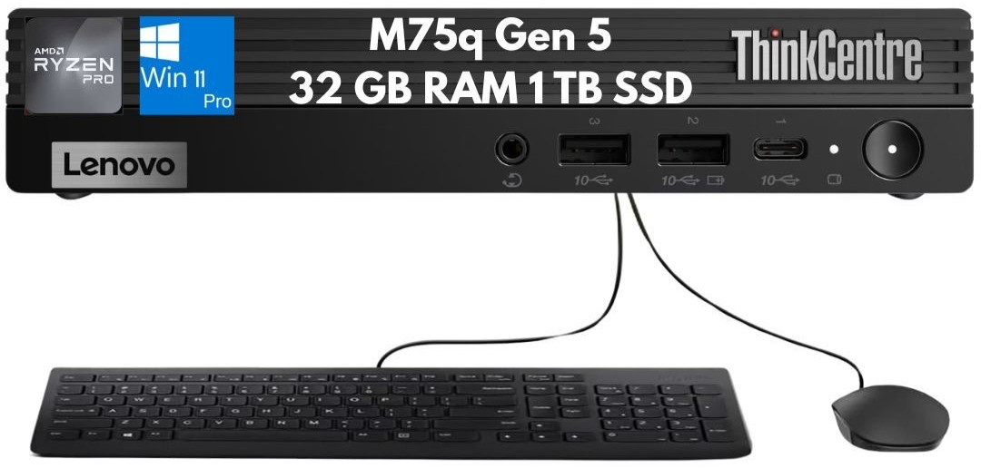 Lenovo ThinkCentre M75q Gen 5 Tiny Ryzen 7 PRO 8700GE 32GB 1TB Kybd Mouse W11P