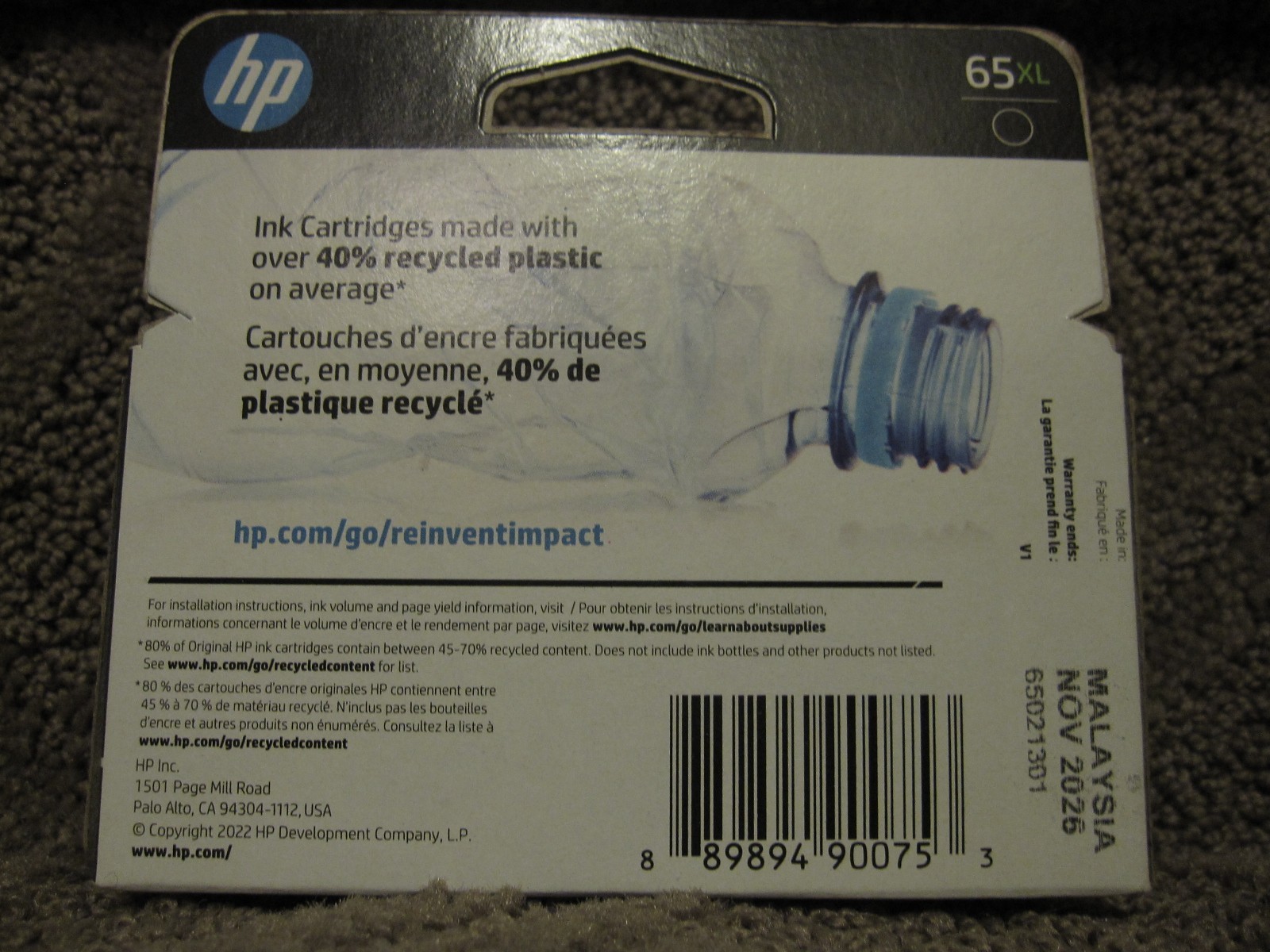 HP N9K04AN Black Color Ink Cartridge Genuine 65XL 65 NOV/2026