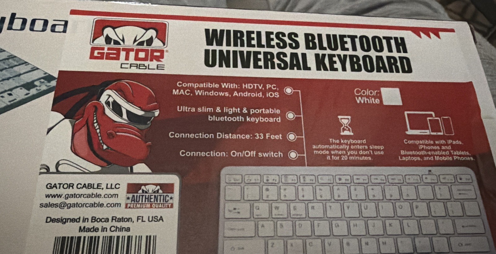 Gator Cable Wireless Bluetooth Universal Keyboard In Box