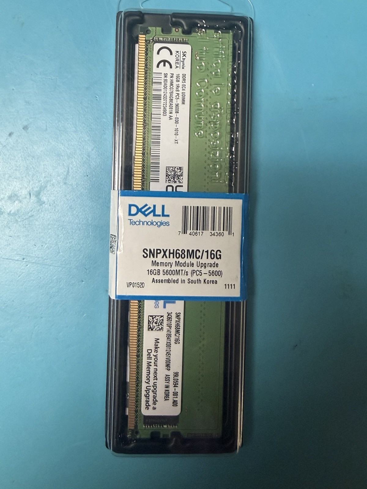 Dell Memory SNPXH68MC/16G AC958788 16GB 1Rx8 DDR5 EC4 ECC UDIMM 5600 MT/s RAM