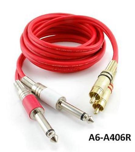 6ft Flexible Dual 1/4″ TS Mono Male Plug to 2-RCA Plug Male Red Audio Cable