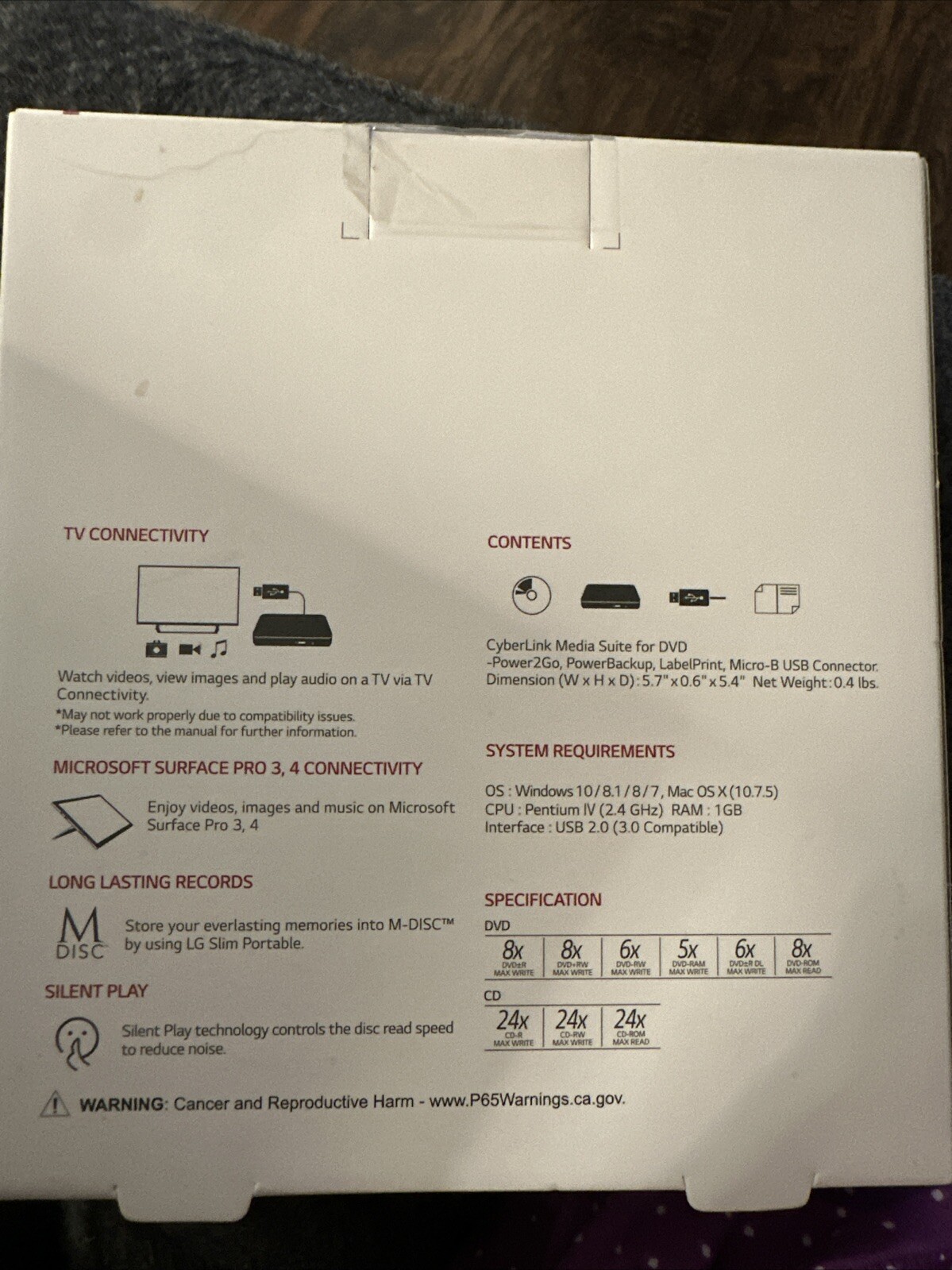 LG Ultra Slim Portable DVD Writer SP80NB80 For Mac & Windows New Sealed M-Disc