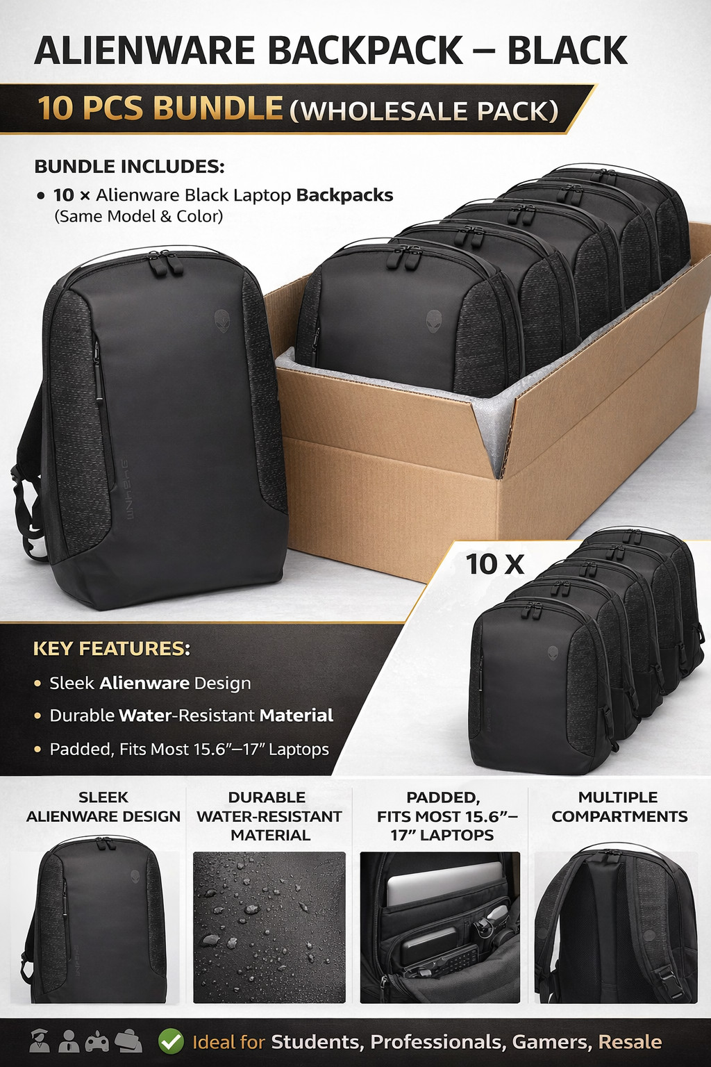 Lof ot 10 – Laptop Backpack Alienware Horizon Slim Shock Weather Resistant