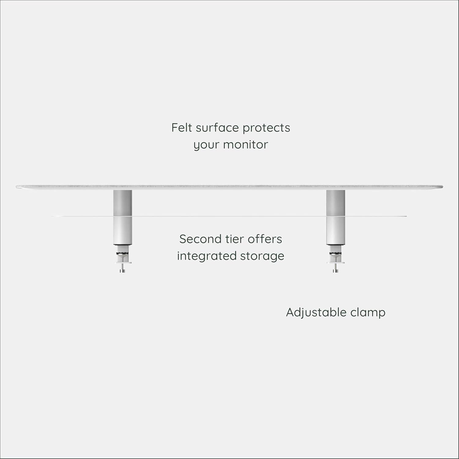 Elegant Monitor Stand with Soft Felt Liner and Ergonomic Clamp – White