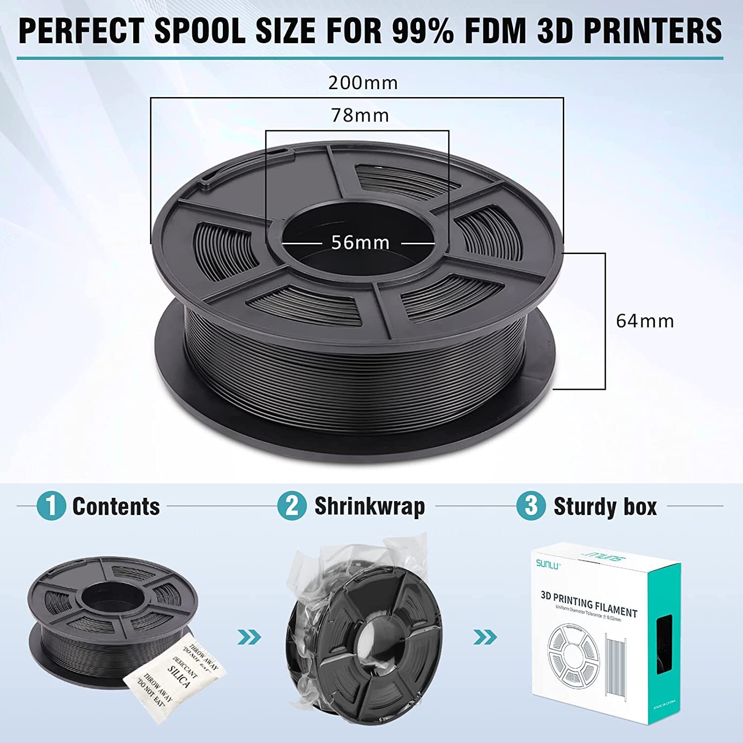 10KG SUNLU PLA PETG PLA+ ABS 3D Printer Filament 1.75mm Neat Spool No-Tangle