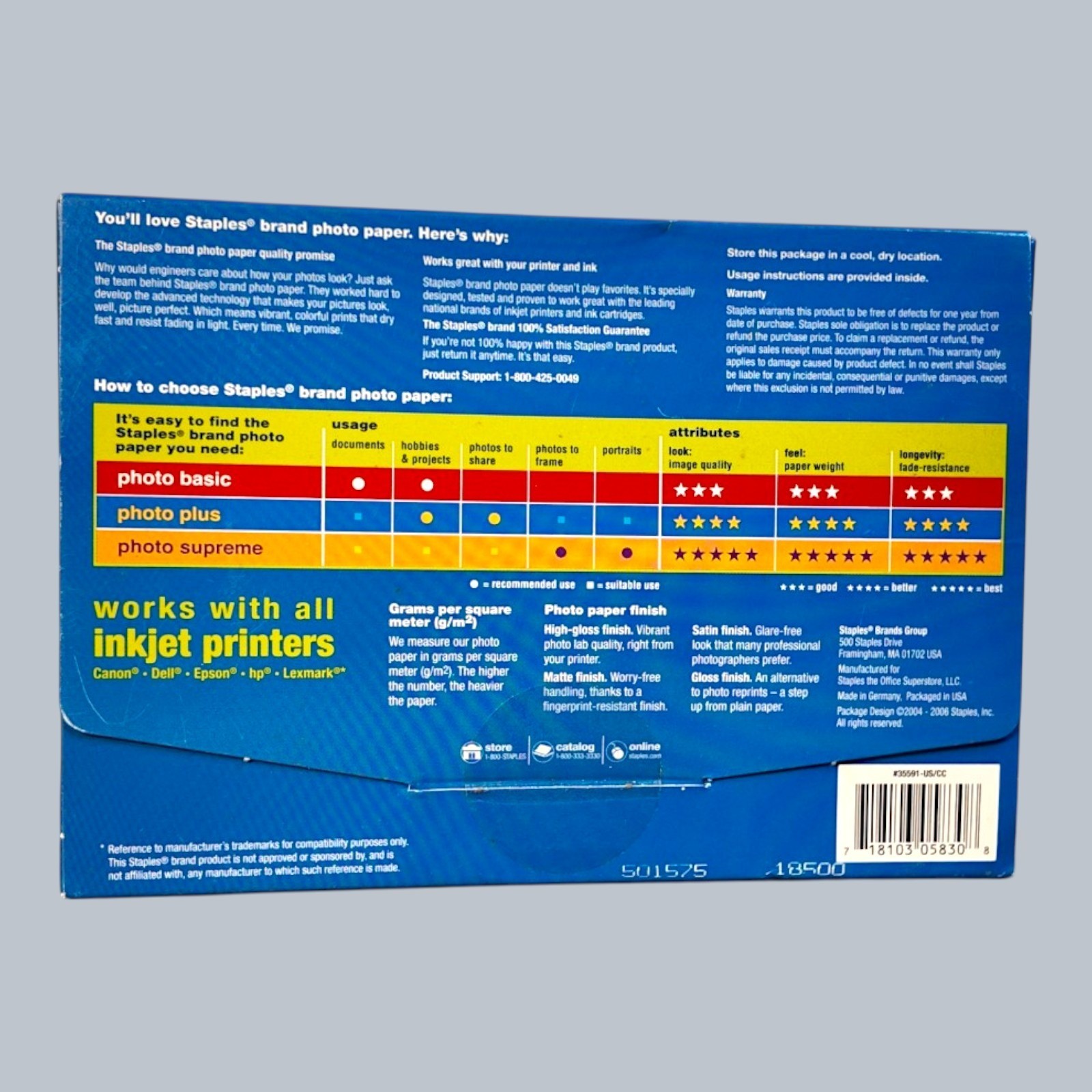 Staples Photo Plus Gloss Inkjet Paper 4×6 60 Sheets 64lb White Vintage 2004