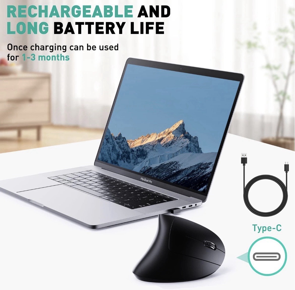 Bluetooth and 2.4G 2-in-1 Wireless Mouse, Ergonomic Vertical Design, 1000/120…