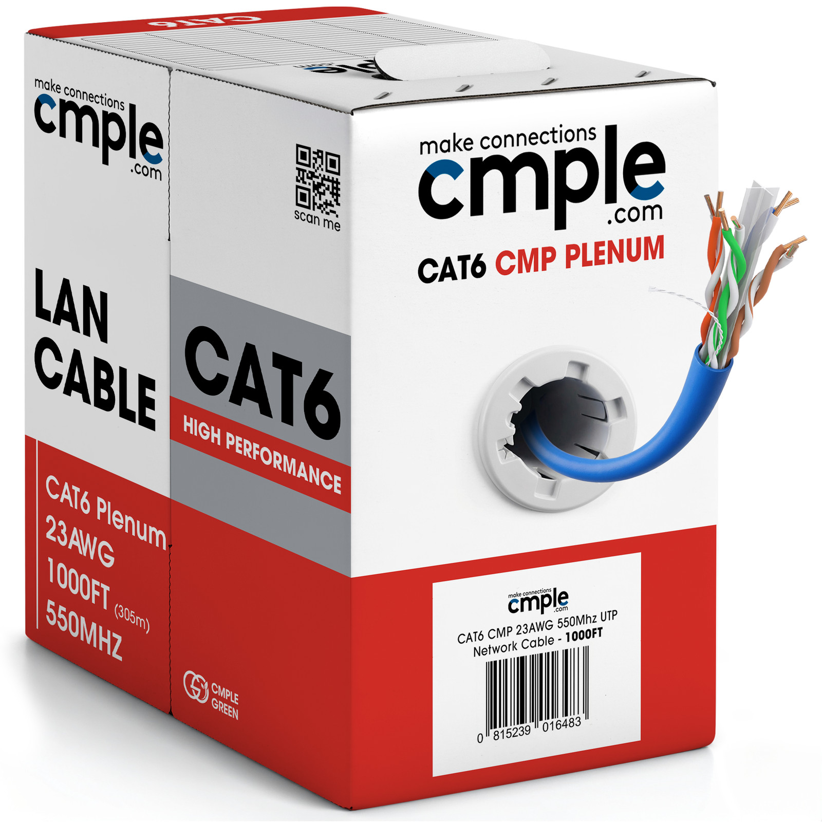 Plenum Cat6 Ethernet Cable 1000ft Bulk CMP Solid 24AWG Cord Cat 6 RJ45 LAN Cable