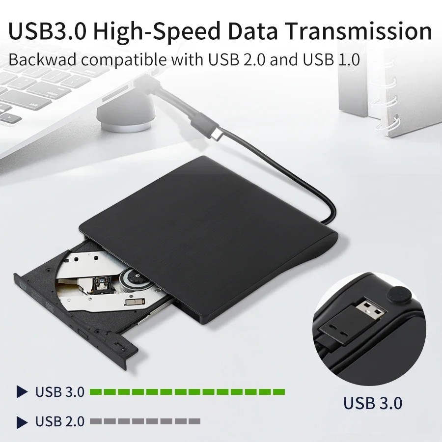 Slim External CD/DVD Drive USB 3.0 Player Burner Reader for Laptop PC Mac HP US