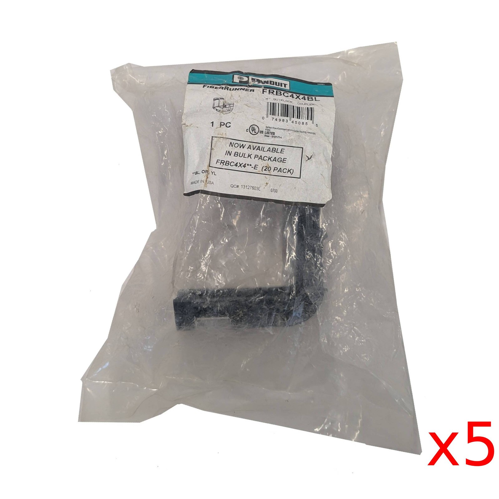 Lot of 5 New Panduit FiberRunner 4″x4″ QuickLock Coupler FRBC4X4BL, Black