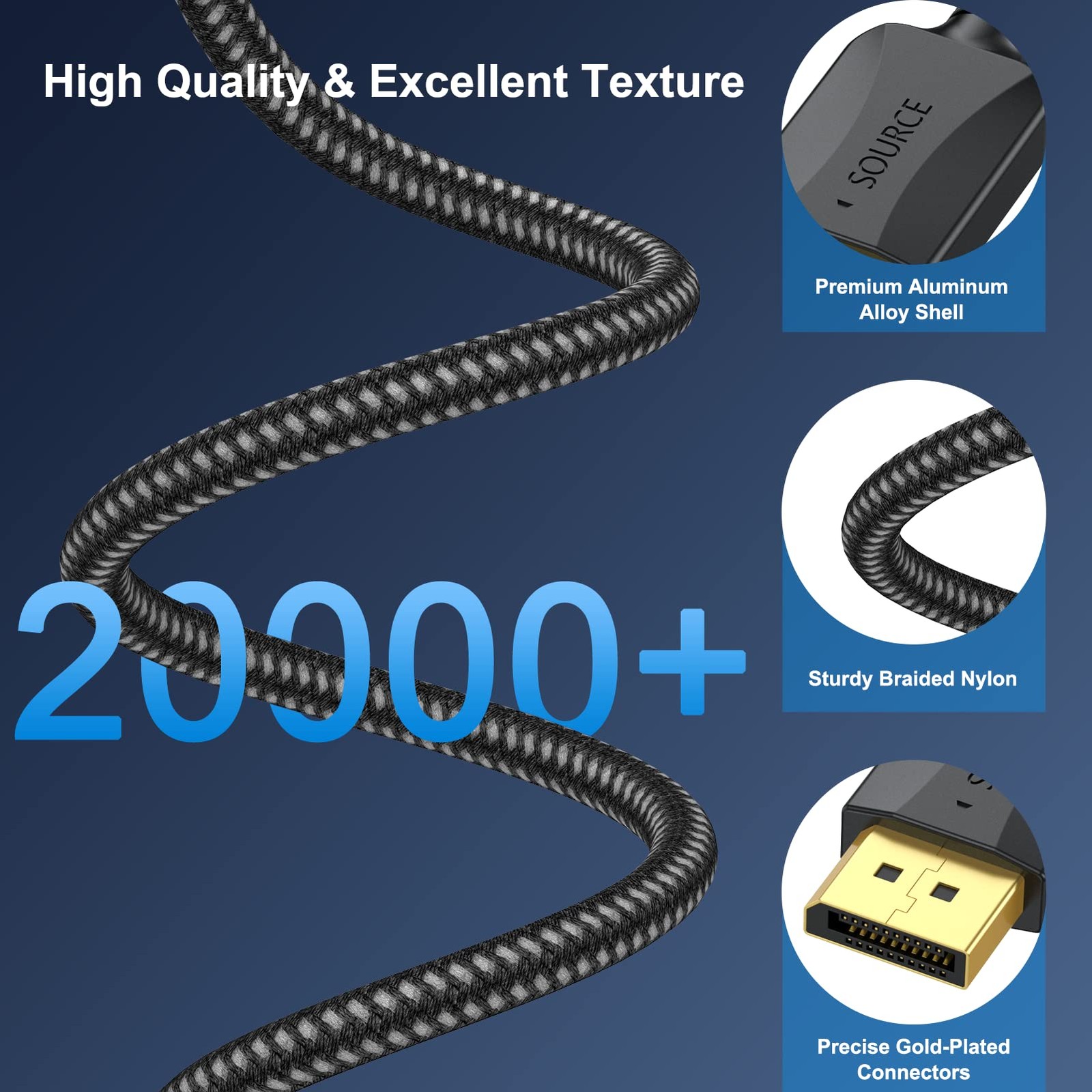XiAyriky DisplayPort to Cable 1.5 ft, 2-Pack Thin DP Black