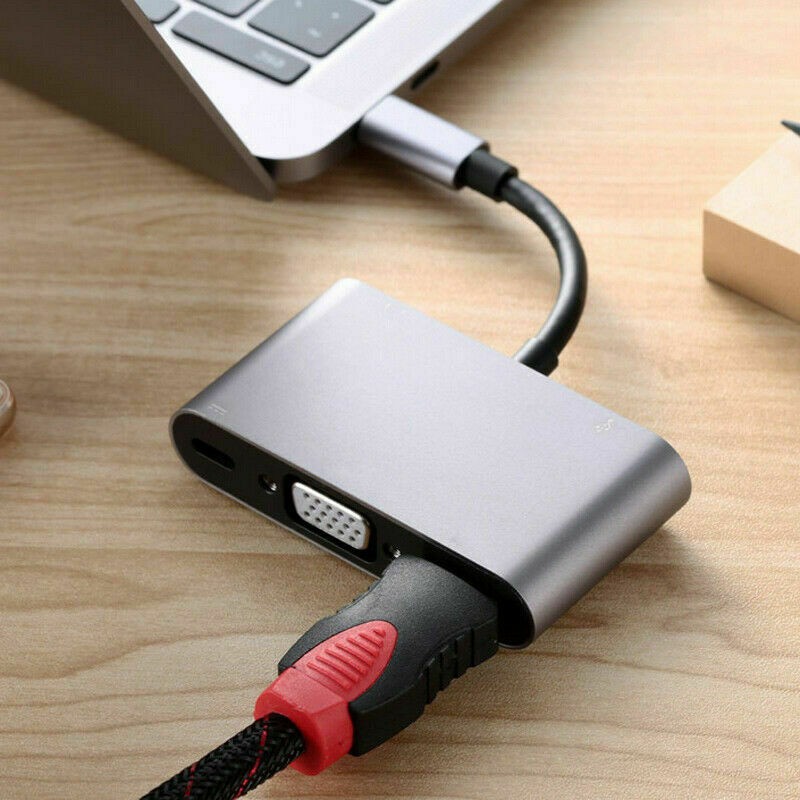 Type C to HDMI/VGA/USB 3.0/3.5mm Audio/USB-C PD Port Adapter 5 in1 Converter Hub