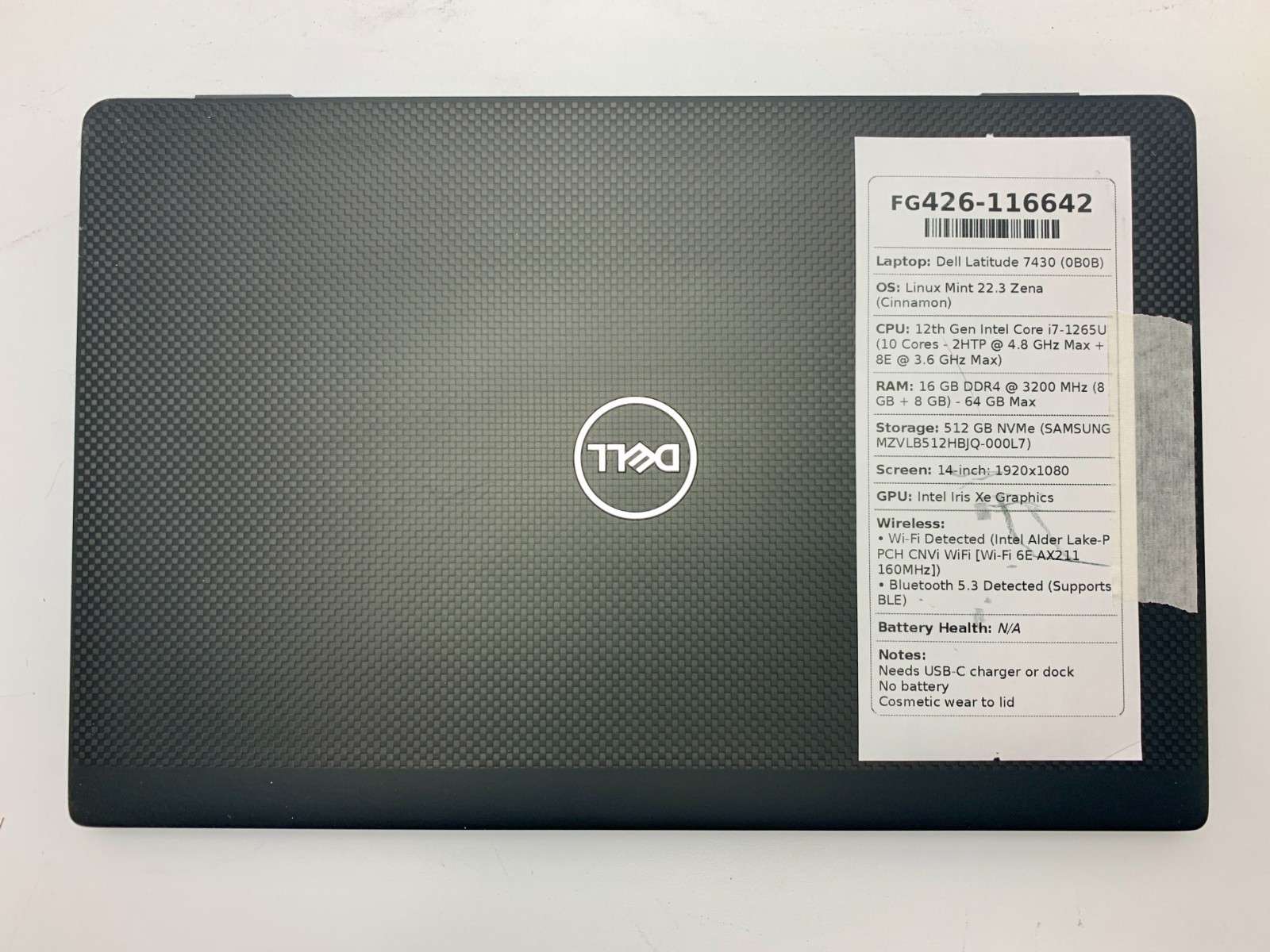 Dell Latitude 7430 | i7-1265U | 16GB RAM | 512GB NVMe | LINUX | NO BATTERY