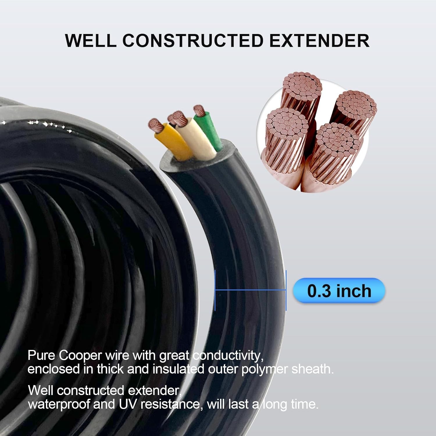 4 Way Flat Trailer Light Wiring Extension 4.5Ft 55 In, Stretchable Coiled Cable