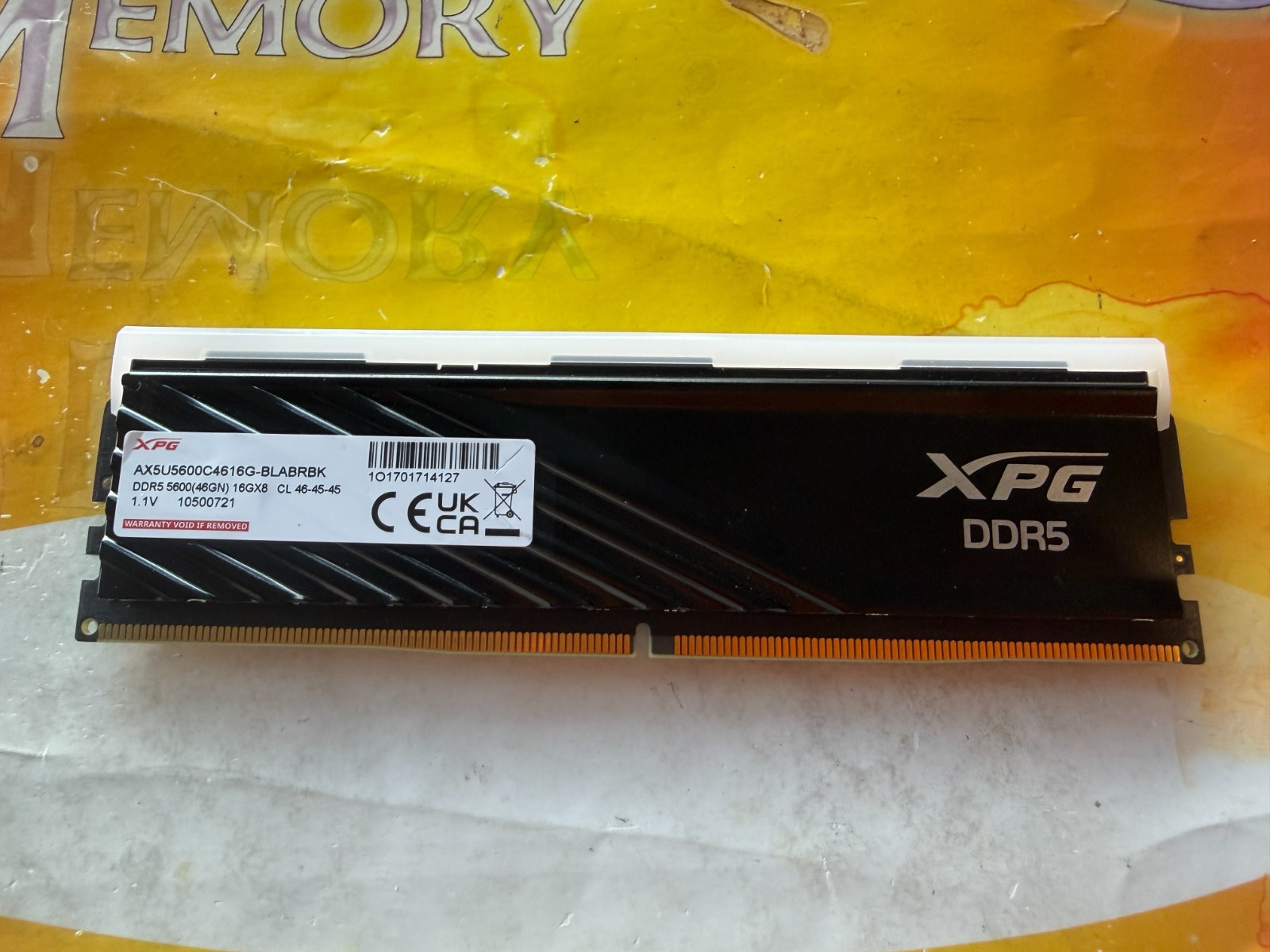 XPG RGB 1x16GB DDR5 5600MHz UDIMM DESKTOP MemoryPC5-44800 AX5U5600C4616G-BLABRBK