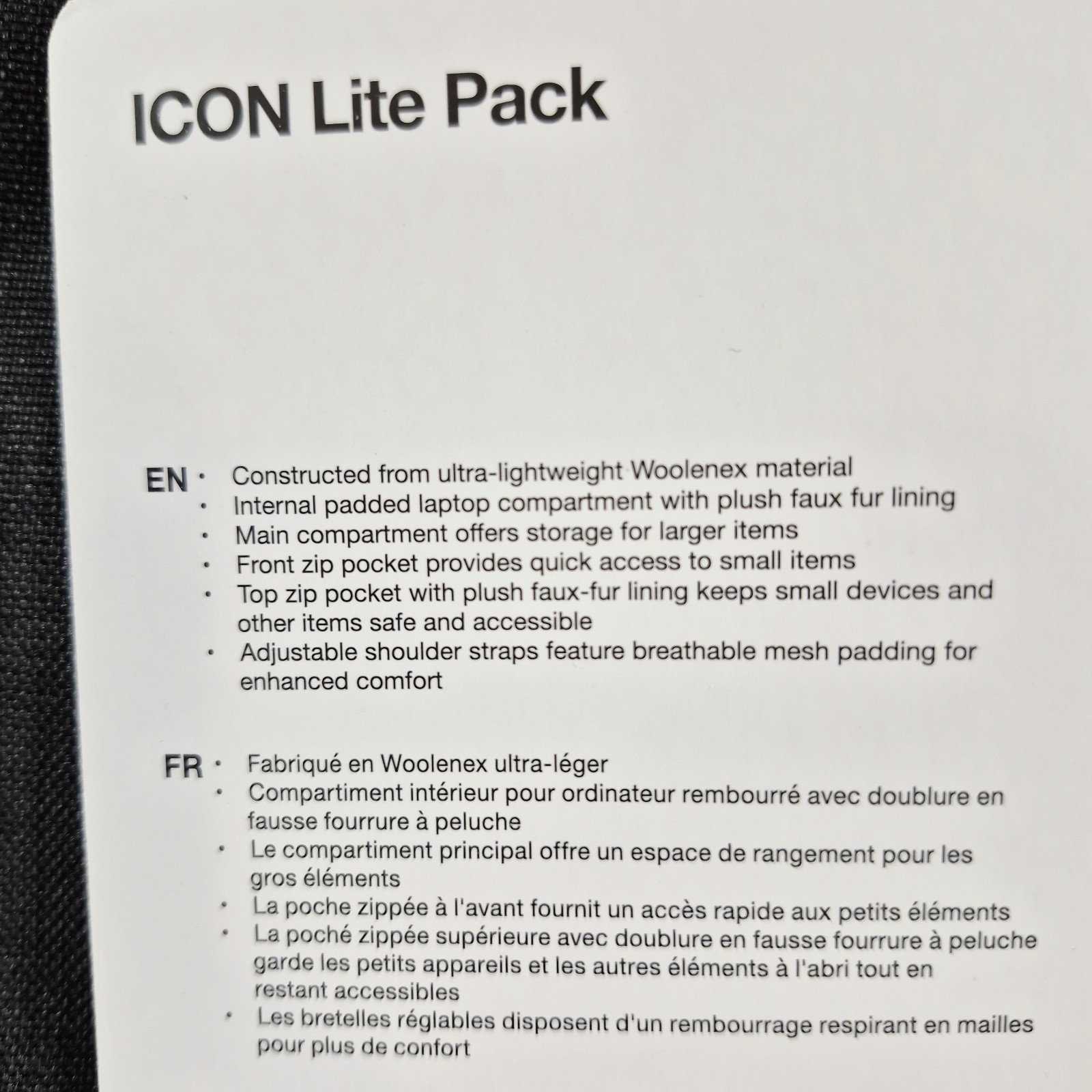 Incase ICON 16″ Backpack, Icon Lite Pack with Woolenex Black NWT