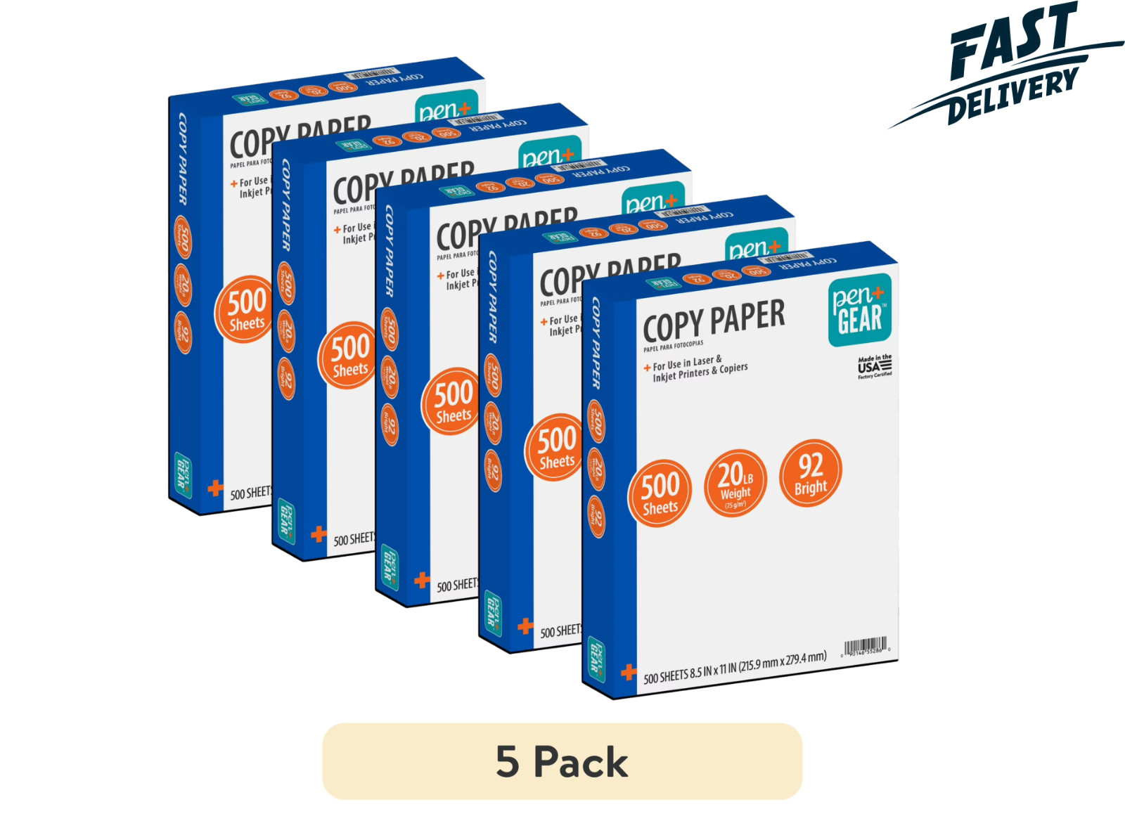 Pen + Gear Copy Paper, 8.5″ x 11″, 92 Bright, 20 lb., 5 Reams (2,500 Sheets)