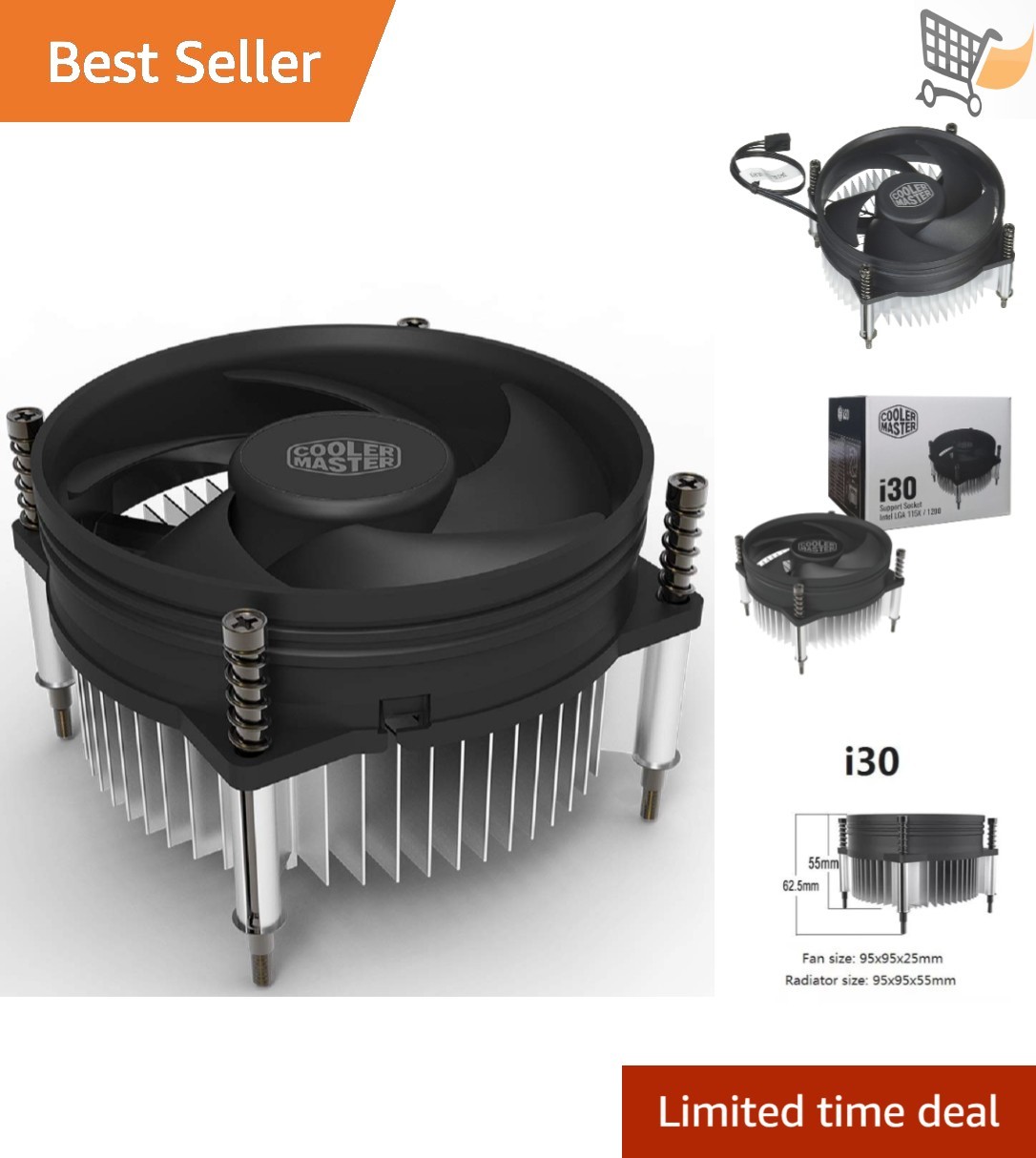 Cooler Master CPU Cooler Low Noise 92mm Fan Aluminum Heatsink for Intel LGA