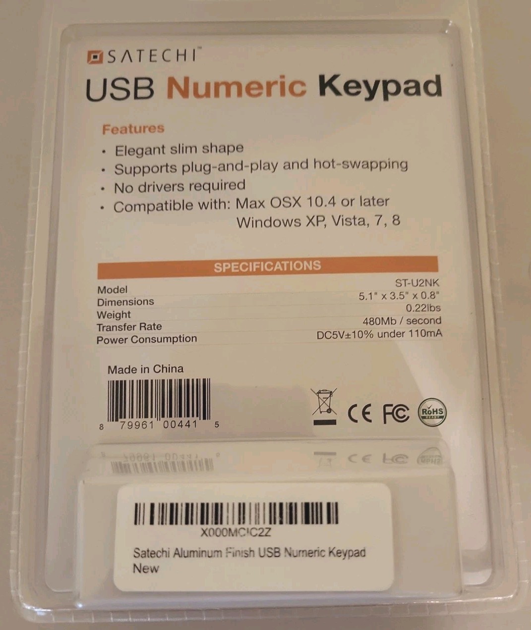Satechi ST-U2NK USB Numeric Keypad Windows Or Mac