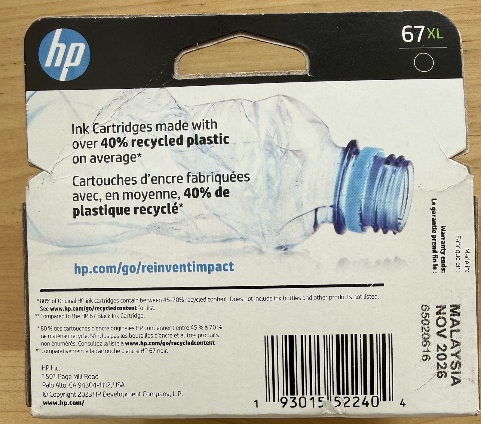 Genuine HP 67XL Black High Yield Ink Cartridge, Exp Nov 2026