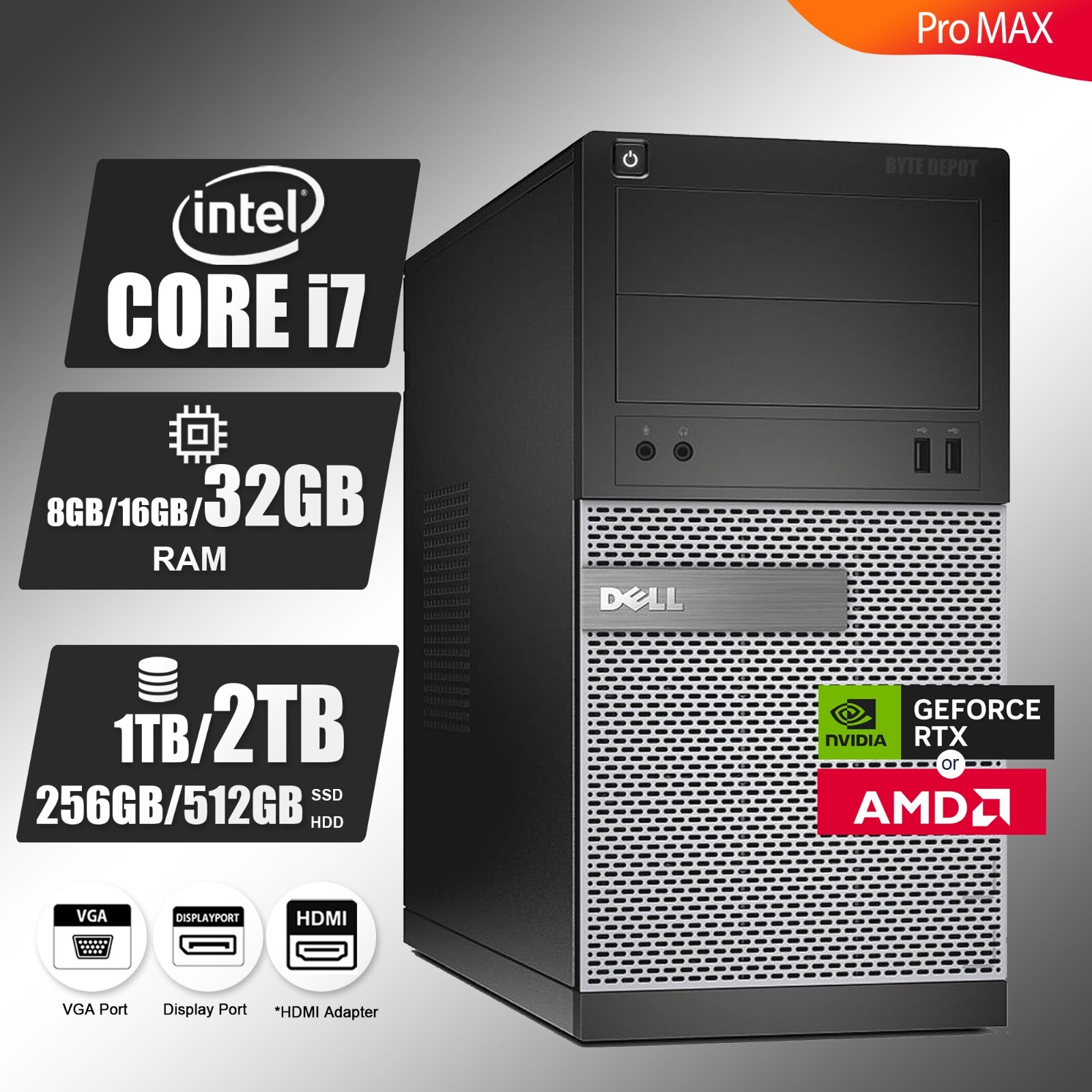 DELL Gaming PC Desktop Computer i7, Up to 32GB RAM 2TB SSD NVIDIA Windows, WiFi
