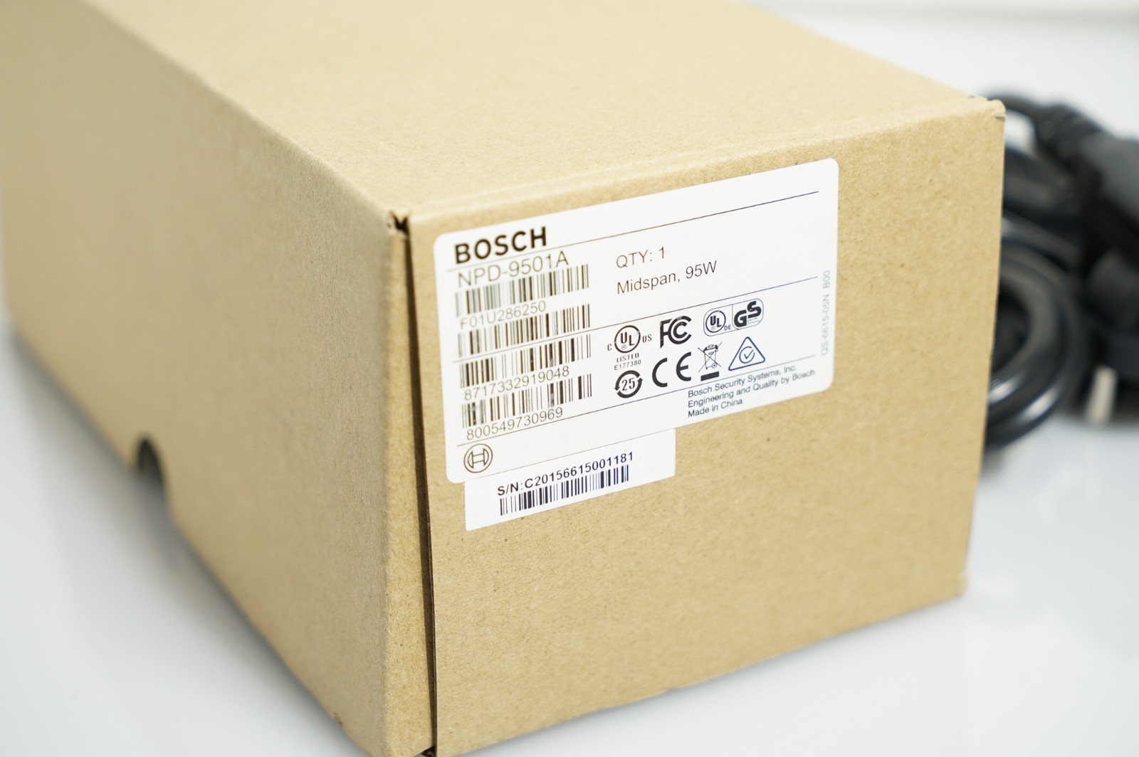 BOSCH NPD-9501A High PoE Midspan 95W Single Port 802.3at/af AC Input New