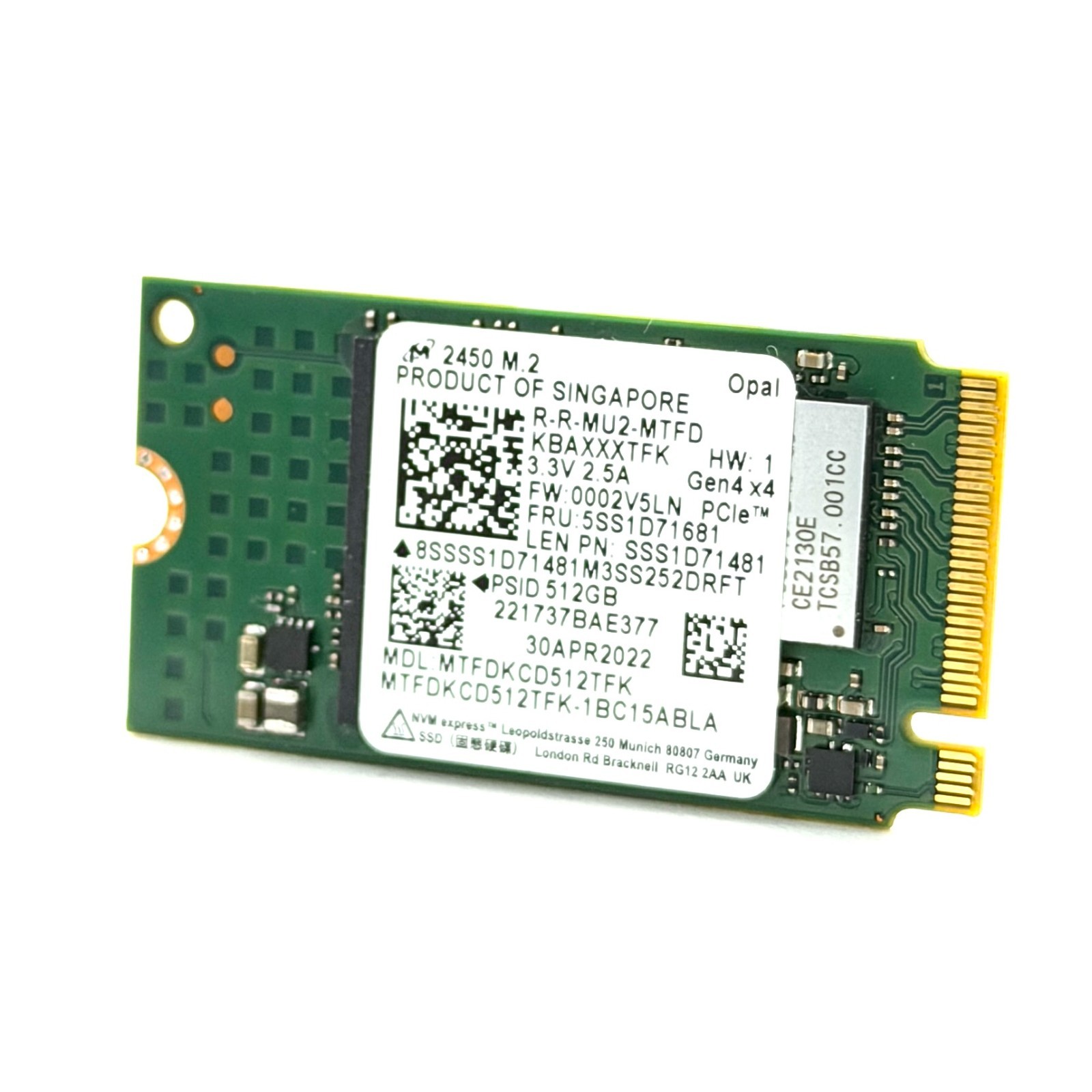 512GB M.2 PCIE NVME 2242 SSD Solid State Drive Major Brand Samsung, WD, LiteON