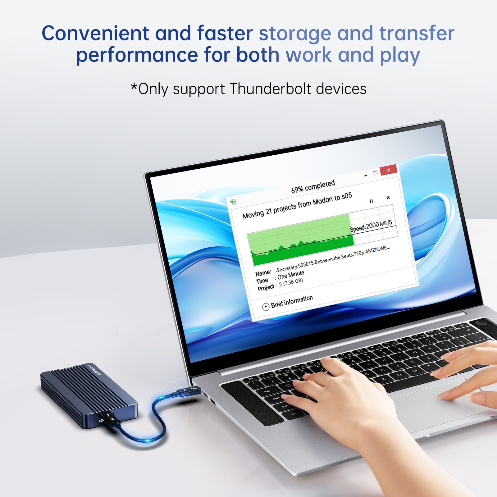Acasis 40Gbps M.2 NVMe SSD Enclosure Compatible Thunderbolt 4/3 for Windows/Mac