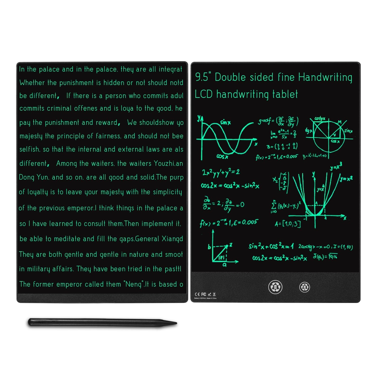 9.5″ LCD Writing Tablet – Double Display, Ultra-Slim, Reusable Notepad, Kids & A