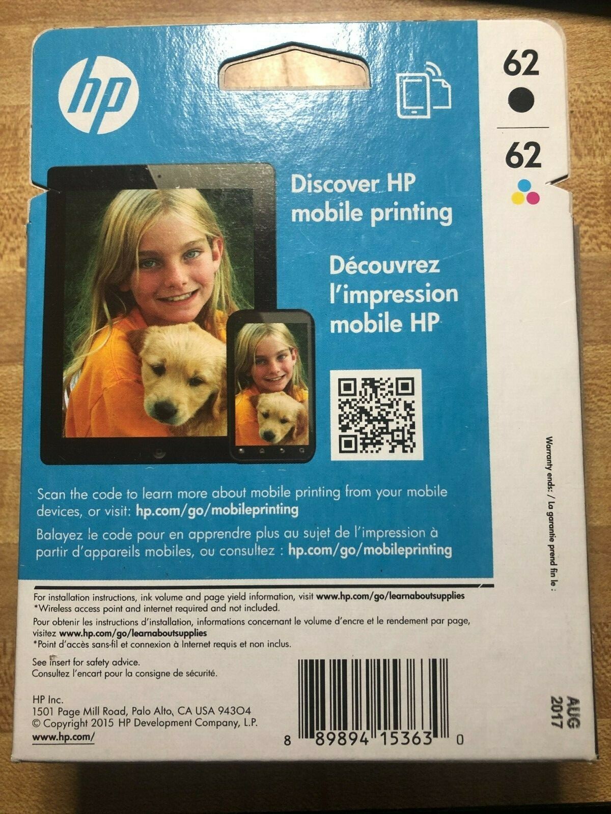 HP 62 Black + 62 Tri-Color Ink Cartridges “BRAND NEW IN BOX”