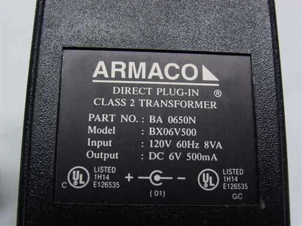 Armaco AC Adapter 6VDC 500mA – Barrel Plug – BX06V500 BA-0650N