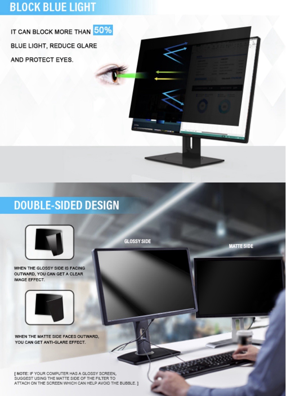 2 PACK 21.5” Computer Privacy Screen Filter for 16:9 Widescreen Monitors NEW