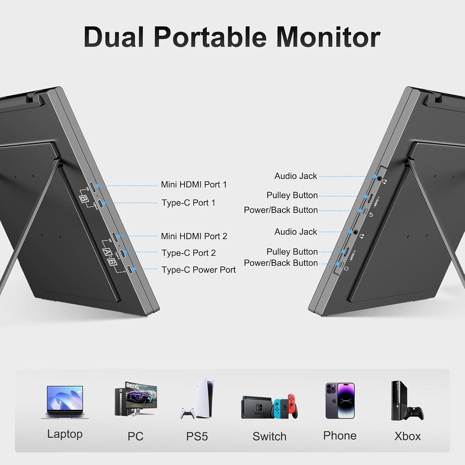 18.5 Inch 120Hz 1080P Gaming IPS HDR Screen Monitor Portable Screen w/HDMI USB-C