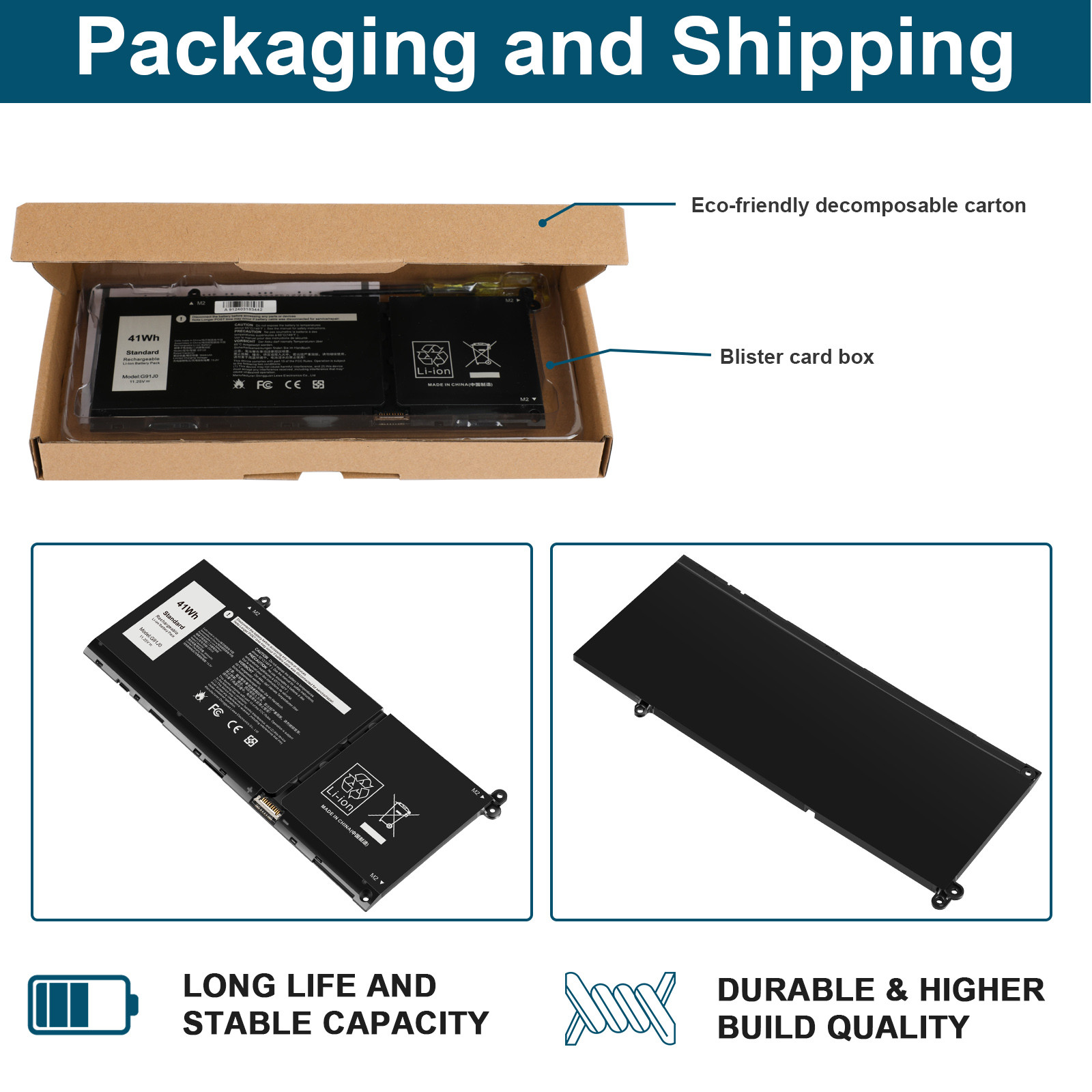 For Dell Inspiron 15 3511 15.6″ Battery 11.25V 41Wh 3644mAh G91J0 MGCM5